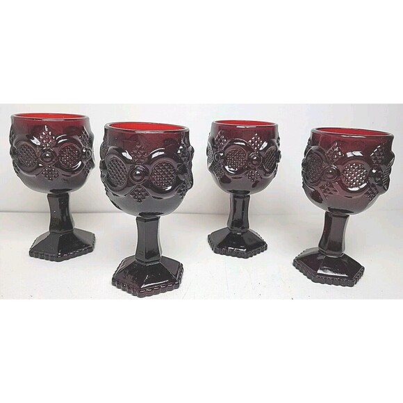 Vintage CAPE COD Set of 4 AVON Cranberry Ruby Red Glass Small GOBLET Wine 4.5” - Picture 2 of 6